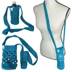 Crochet Crossbody Water Bottle Holder Bag Multicolor Handcrafted Cotton Handmade